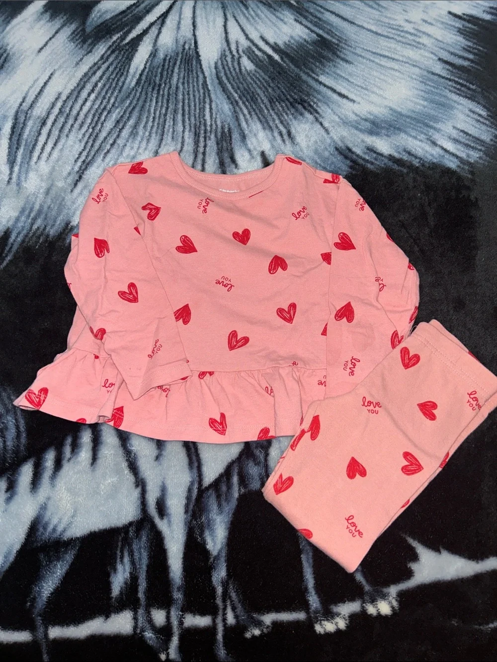 Kids Pink Heart Print Pajama Set